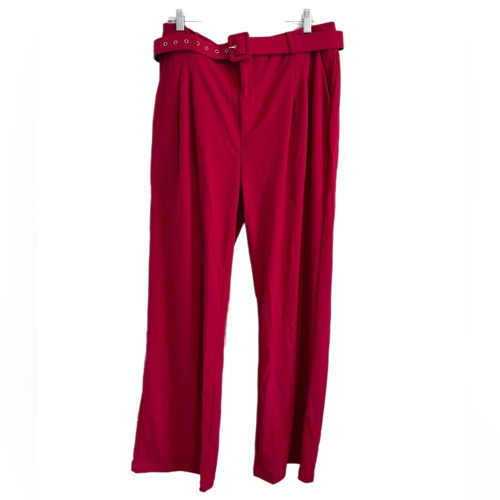 High-Waist Belted Wide-Leg Pants - pink